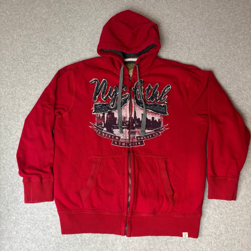 Y2K Roebuck & Co Men's Large Hoodie Sweatshirt Red Gray Casual Streetwear Skater
